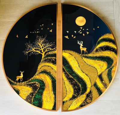 Evaan gold Deer In Jungle Large frame Painting