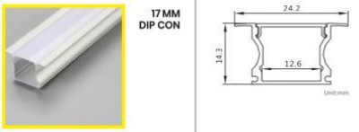 Aluminium Rectangular 17  mm high deep Conciled LED 2 Meter Profile Channels with Diffused Cover, End Caps and Mounting Clips for LED Strip Light
